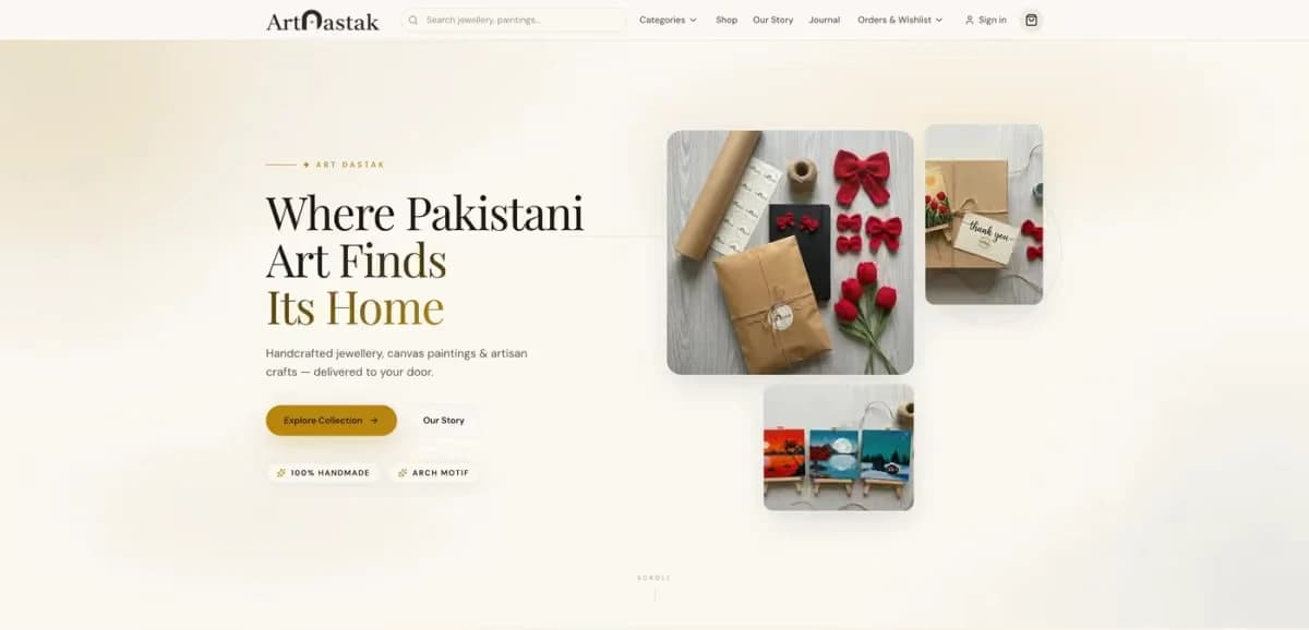 ArtDastak Handmade Art & Crafts Store interface