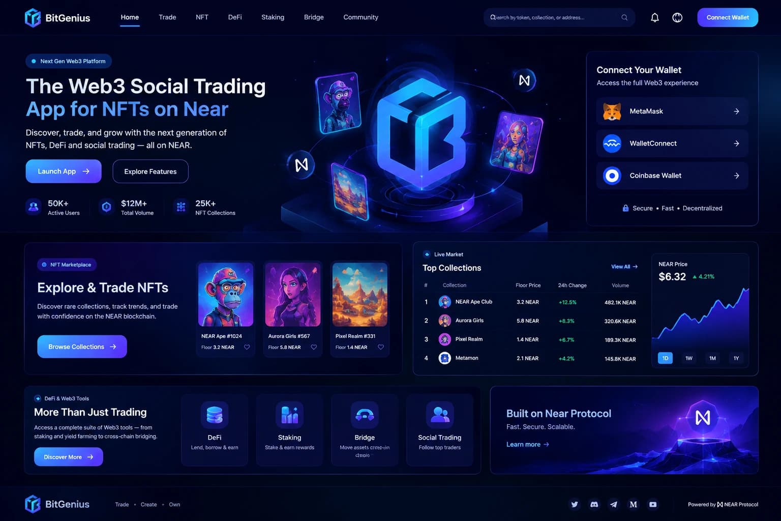 BitGenius Web3 Social Trading Platform on NEAR interface