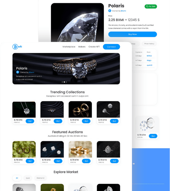 BitXmi Gold & Jewelry NFT Marketplace interface