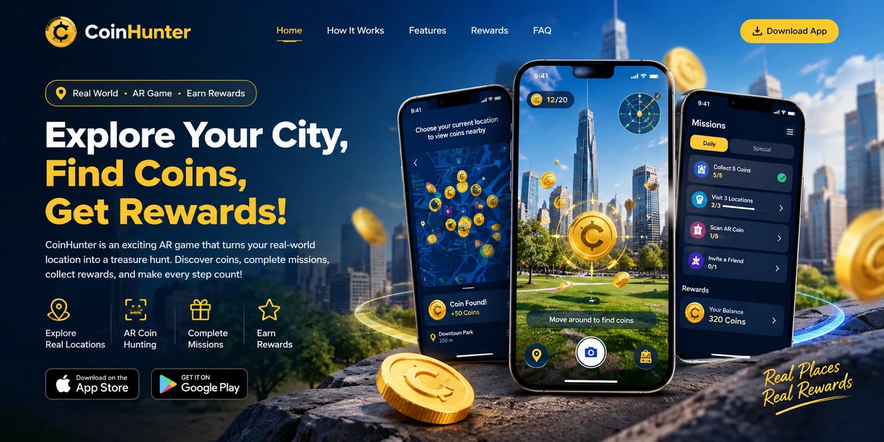 Coin Hunter AR Crypto Game interface