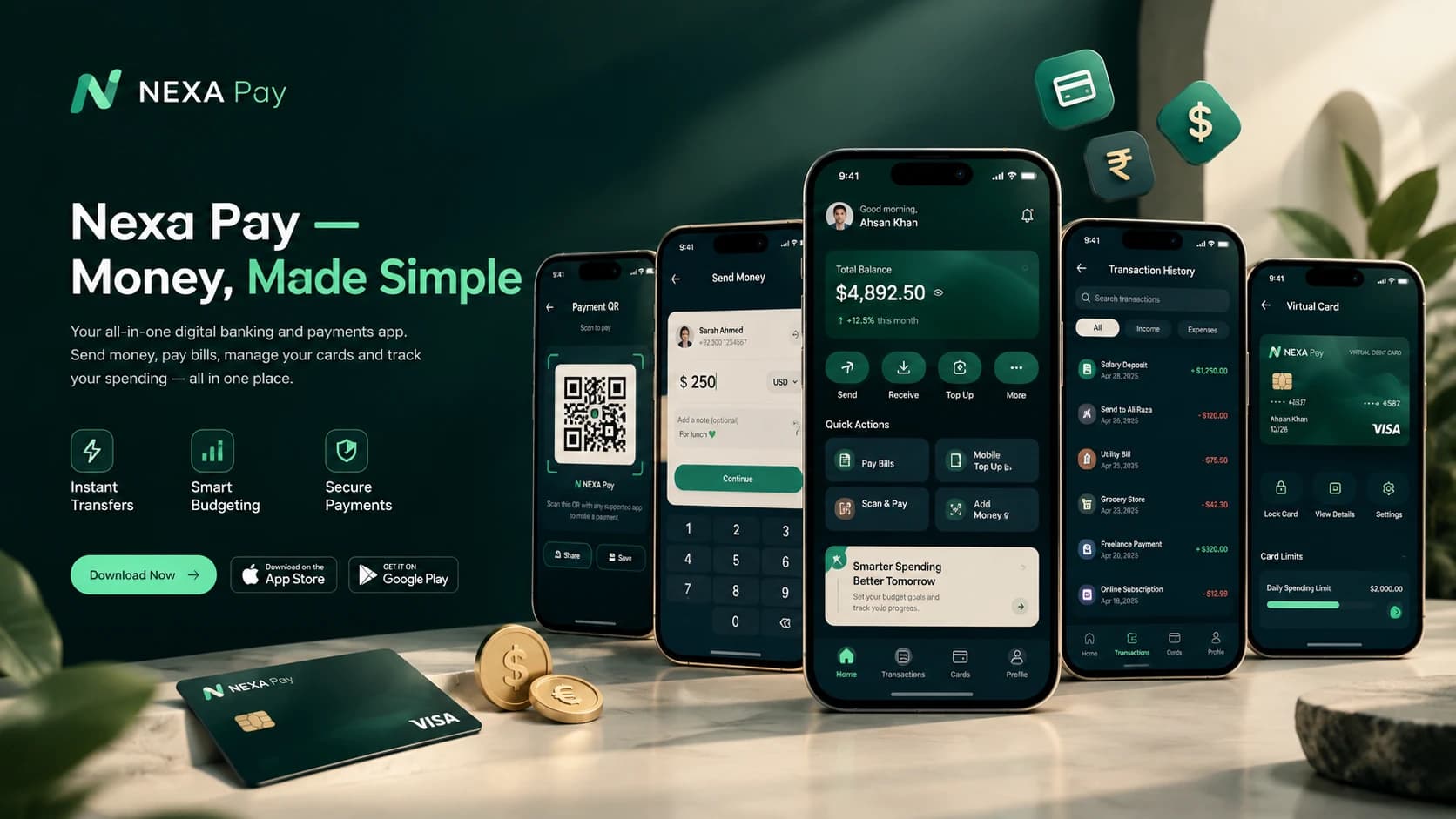 Nexa Pay Digital Banking & Payments App interface